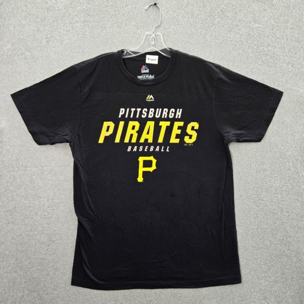 Pittsburgh Pirates Men Shirt‎ Large Black Baseball Logo Graphic Majestic Tee